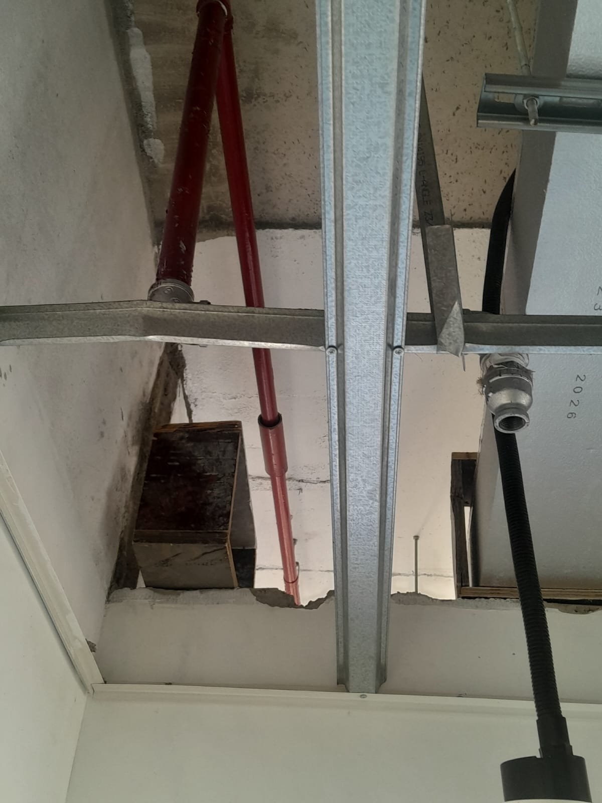 Fire pipework above ceiling